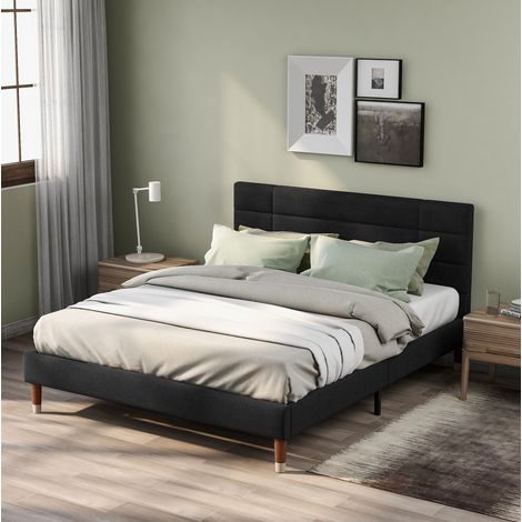 MEUBLIV Letto 140x200 cm nero – con testiera e rete a doghe, senza materasso (1/5)