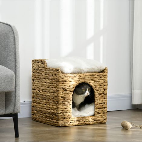 Cuccia per gatto a 2 livelli con cuscini, in giacinto d'acqua, marrone, fino a 5 kg DESVIAE (1/5)