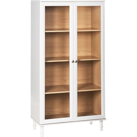 Armario decorativo escandinavo clásico aparador alto con expositor de vidrio blanco con madera clara Tingledale (1/5)