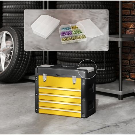 Caja de herramientas 49,7 x 25,3 x 40,7 cm, acero y plástico amarillo, 4 cajones – MEUBLIV (1/5)