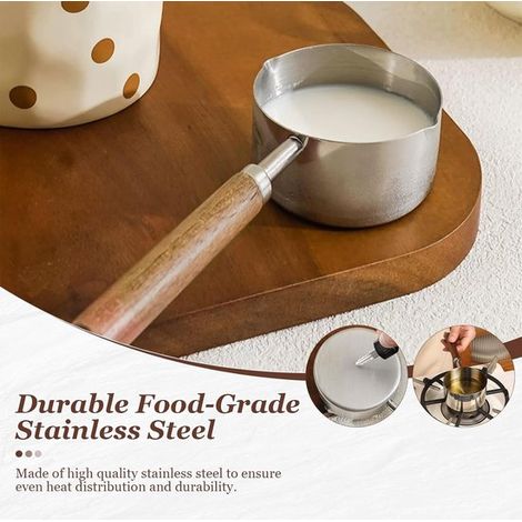 Mini olla,Ollas de acero inoxidable,Olla pequeña con aceite,Taza medidora para leche y espresso,estufa de gas (250 ml) (1/4)