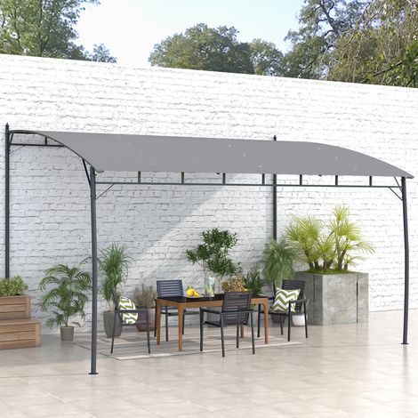 Pergola Gazebo con 12 Fori di Drenaggio, in Metallo e Poliestere, 400x296x200/262 cm, Grigio Scuro