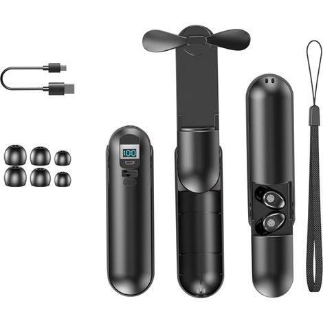 Écouteurs Bluetooth F7 TWS avec appels HD, ventilateur portable, batterie externe, lampe torche et commandes tactiles pour le sport (1/5)