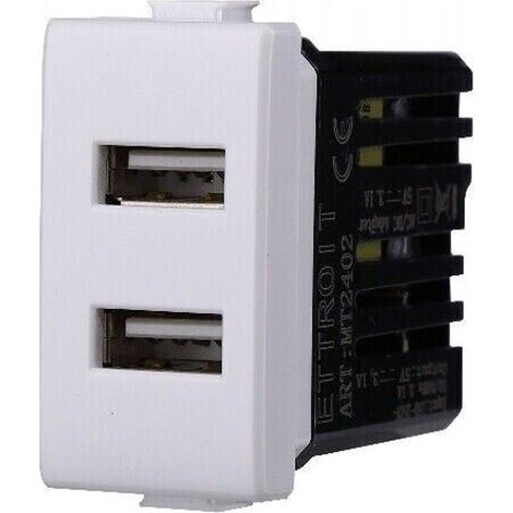 TRADE SHOP - Serie Bticino Frutti Matix Compatibile Presa Schuko Lan Pulsante Deviatore Usb -     Presa 2 USB