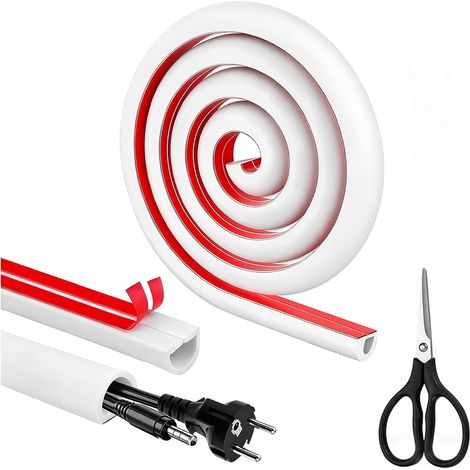 Goulotte de câble autocollante flexible semi-circulaire pour télévision - 1 m - Avec ciseaux - Pour montage domestique - 15 mm x 10 mm - Blanc (1/5)