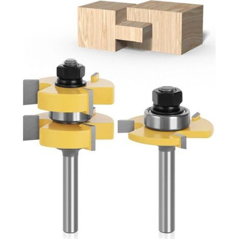 Lot de 2 coffret de fraise pour defonceuse et affleureuse manche Jeu de couteaux en forme de T à 3 dents forme de tige en T de 8 mm Outil de Travail du Bois (1/4)
