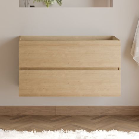 Meuble sous vasque seul, 2 tiroirs, 100cm, pour simple vasque - nebraska (chêne clair) - IDA (1/4)