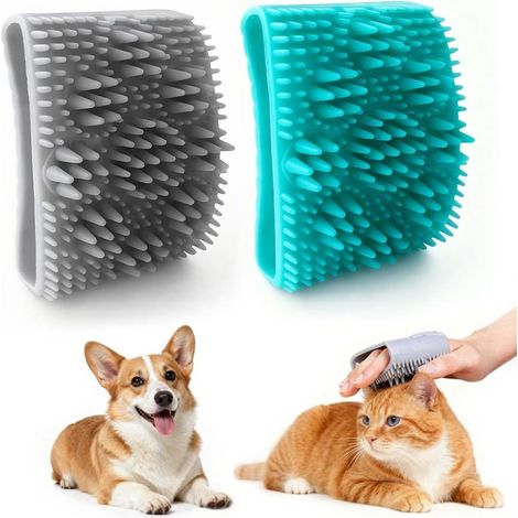 Kit de 2 brosses toilettage chats chiens silicone démêlante massante poignée ergonomique (1/5)