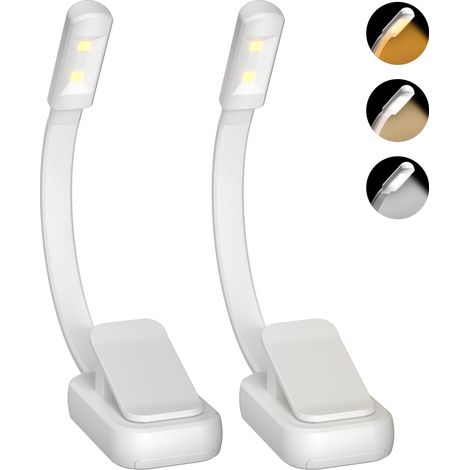Lampe de lecture Led à clipser avec piles AAA, 2 paquets de lampes de lecture pour livres au lit, 3 couleurs et gradation continue (1/5)