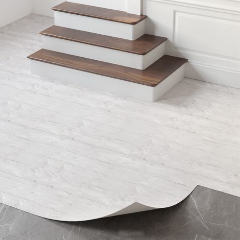 Revêtement de sol en PVC vinyle autocollant - 6 m² - Aspect bois - Pour porte d'entrée, salon, cuisine, balcon, salle de rangement - Découpable - Sol vinyle - 0,6 x 10 m - Gris chêne (1/5)