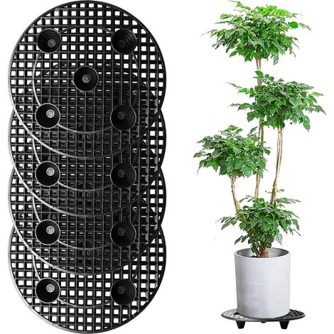 Lot de 4 supports de pot de fleurs ronds de 30 cm - En plastique - En maille - Pour balcon, extérieur, jardin (1/5)