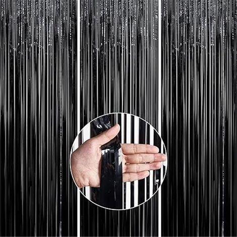 3 Rideaux à Franges Métalliques Noir et Aluminium 1x2 m Brillant pour Décoration de Fête et Toile de Fond (1/5)