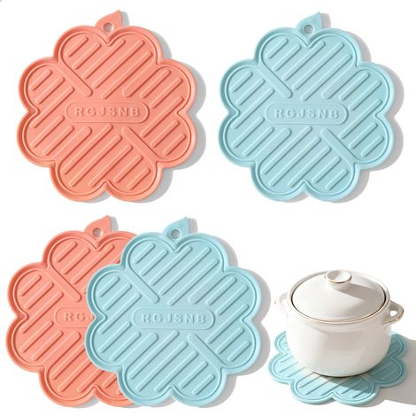 Dessous de Plat, 4 Pièces Thermochromique Dessous de Plats en Silicone, Résistance à la Chaleur, Antidérapants Protection sous Plat de Table pour Casseroles Chaudes, Poêles, 16cm (1/5)