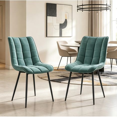 Lot de 2 chaises de salle à manger 46x39x85,5 cm en velours et métal, bleu canard – MEUBLIV (1/5)
