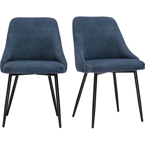 Chaises en tissu chenille bleu foncé et métal noir (lot de 2) HASTA (1/5)