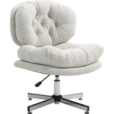Silla de oficina sin brazos, altura ajustable, color blanco crema