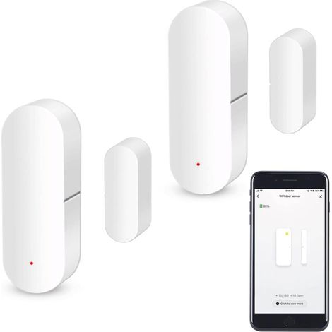 WiFi Door Sensor, Smart Window Contact Sensor, Wireless Alarm, Compatible with Alexa and Google Assistant, No Hub Required, 2-Pack MUMU (1/4)