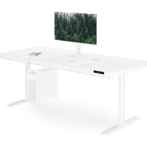 Bureau électrique assis-debout avec tiroir et chargeur sans fil Qi blanc, 1600 mm: ELLIS