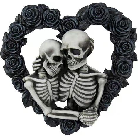 Halloween-Türkranz, Halloween-Kranz mit Skelettpaar, lustige gotische Heimdekoration, gruseliger rosa Herzkranz für Haustür, Wohnzimmer oder Schlafzimmer (1/3)