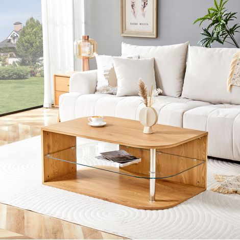 Tavolo da caffè con ripiano in vetro 100x60x42 OKMYHOME (1/5)