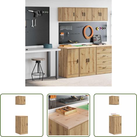 Rangement de garage - Armoires garage 2 pcs chêne artisanal bois d'ingénierie (1/5)