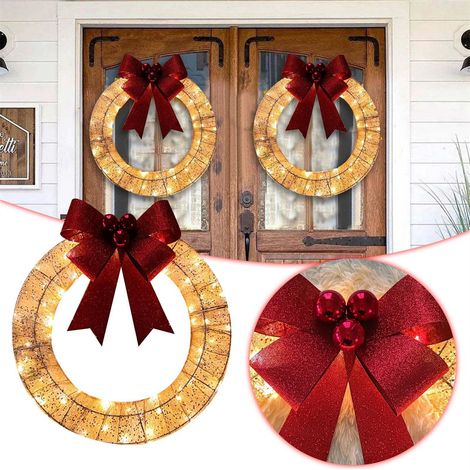 Couronne de décoration de Noël lumineuse, couronne d'épicéa pour porte d'entrée, adaptée à la décoration de fête de Noël sur le mur de la porte (1/5)