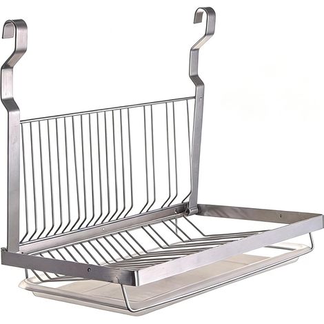 Égouttoir à Vaisselle Pliable Mural en Acier Inoxydable, Egouttoir Vaisselle Inox avec Plateau en Plastique, Support Rangement Assiette Variées (1/5)