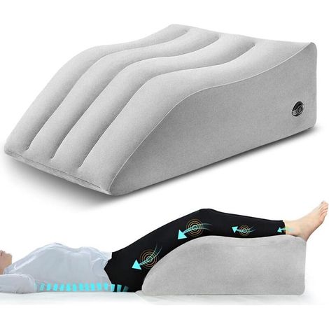 Coussin de surélévation veineuse, Coussin Gonflable de surélévation des Jambes, Coussin cale Confortable pour Le Sommeil, améliore la Circulation Sanguine Gris,portabilité-. (1/4)