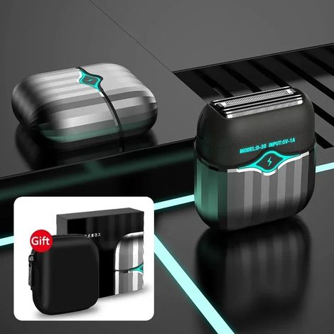 Rasoir professionnel intelligent à lame oscillante (Argent), mini rasoir de voyage portable, tondeuse à barbe à double lame (1/5)