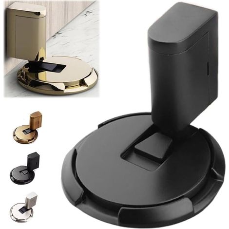 Fermaporta, fermaporta magnetico, fermaporta in metallo, fermaporta con paraurti in gomma, fermaporta adesivo per tutti i pavimenti duri (nero) (1/4)