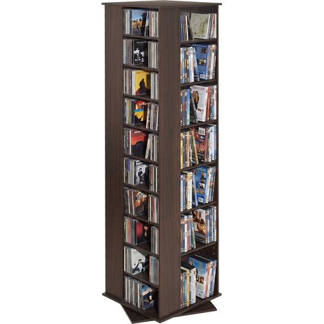 VEVOR Medienregal 475x475x1636 mm, CD-Turm, Drehbares Bücherregal mit 34 Fächern für CDs, DVDs, Bücher & Spiele-Discs, DVD-Ständer für Wohnzimmer, Homeoffice & Aufnahmeraum, Braun (1/5)