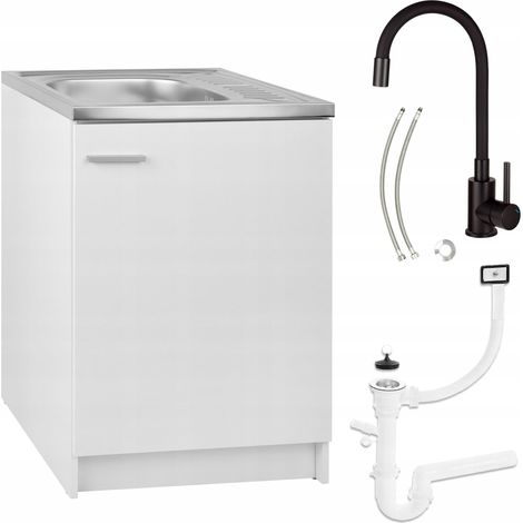 STAMAR  Küchenunterschrank 60x60 - Weiß - Mit Edelstahlspüle und flexibler Armatur - Praktisch und kompakt