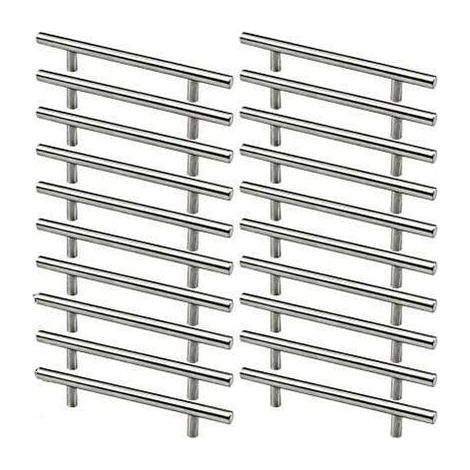 20pcs Poignée Meuble Inoxydable Poignee de Meuble Cuisine Espacement des Trous de 128mm Acier Brossé Poignée en T pour Porte d'armoire
