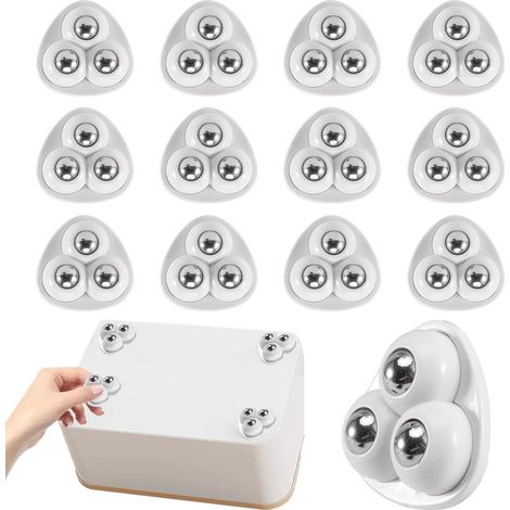 Mini roulettes pour meubles - 12 pièces, pivotantes à 360°, silencieuses avec bille en acier