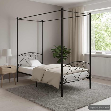 vidaXL Estructura de cama con dosel sin colchón metal negro 90x200 cm (1/5)