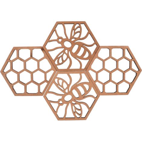 4 Pièces Décorations Nid D'abeille, Ornements Bois Naturel, Sous-verres Hexagonaux Pour Fête Et Maison (1/5)