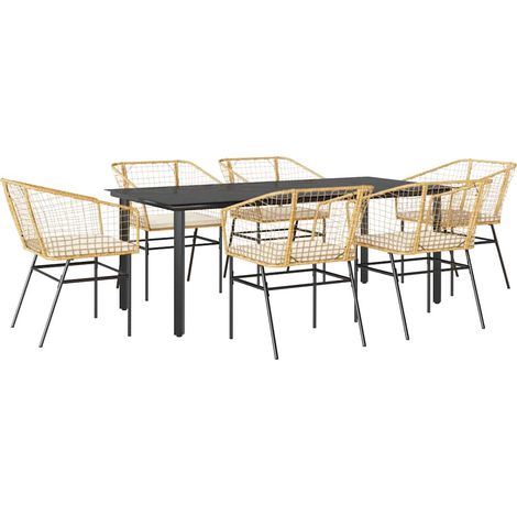 Maison Exclusive - 7-tlg. Garten-Essgruppe mit Kissen Braun Poly