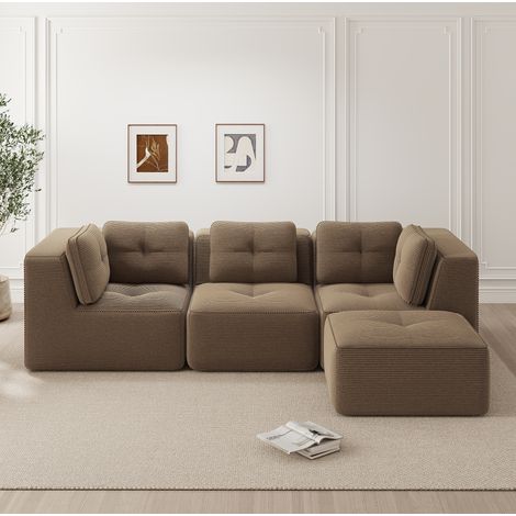 Canapé d’angle modulable 297x177x69 cm marron en velours côtelé sans montage (1/5)