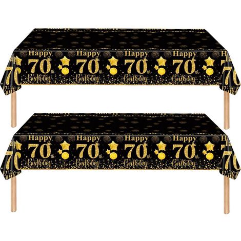 2er-Set Tischdecke 70. Geburtstag Schwarz Gold 137x274cm Einweg Party Deko