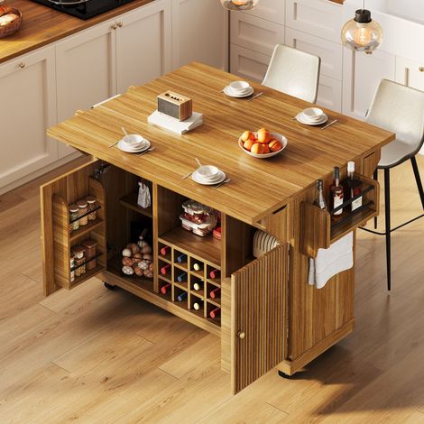 Carrello da servizio 142.5x80x95 cm, piano di lavoro ergonomico, molteplici vani portaoggetti, MDF marrone scuro (1/5)
