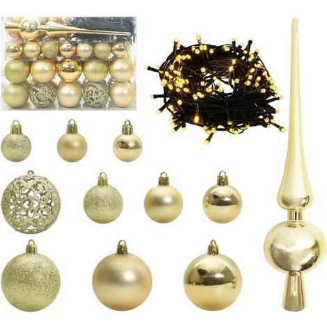 Ensemble de boules de Noël, contenant 150 lumières LED, 61 boules au total, en plastique doré. (1/5)