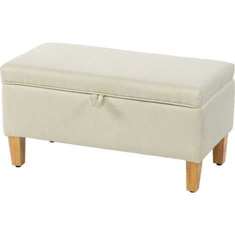 30L Linen Storage Ottoman Padded Footstool Rubberwood Legs for Storage Box, Bed End, Shoe Bench, Seating, Beige (1/5)