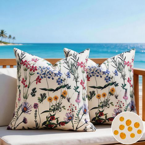 Housse de Coussin Verte Herbe Coussin Exterieur Fleur Colorées Printemps Été Taie Oreiller 45X45cm Lot de 2 Housse Oreiller Imperméable Jardin Double Face Ferme Rustique Canapé Lit Voiture et Salon (1/5)