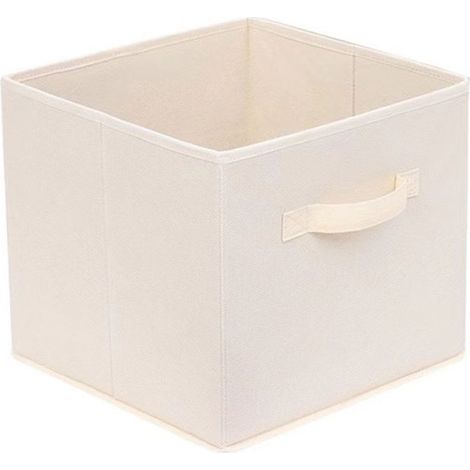 Lot de 2 cubes de rangement pliables en tissu avec poignées, boîte de rangement carrée pliable, 27 x 27 x 28 cm, beige uni (1/5)