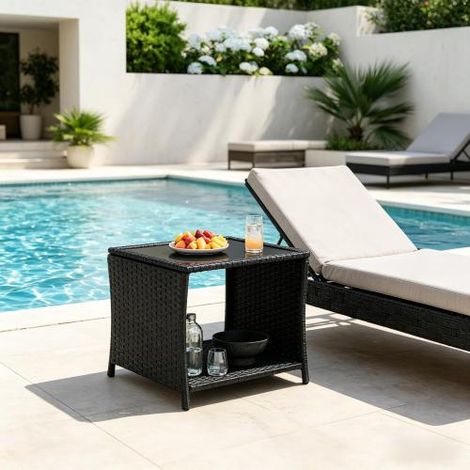 Tavolino da giardino in rattan, tavolino laterale, tavolo da patio con vano portaoggetti, tavolino da caffè in loco (1/5)