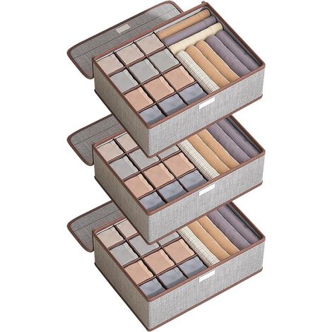Organisateurs de tiroirs - Rangement de placard - Rangement de vêtements - Système pliable - 3 pièces - Gris (1/5)