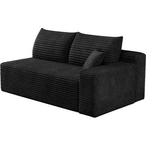 ELVMI Canapé Droit 2 Places avec Rembourrage en Mousse Haute Résilience et Tissu Côtelé Noir (1/4)