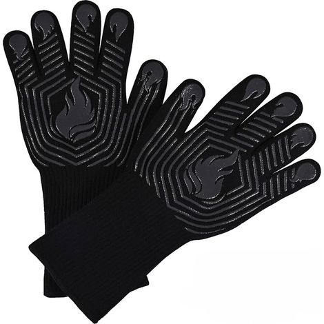 Guanti da cucina in silicone resistenti al calore e ignifughi (1800°F), antiscivolo, lavabili e adatti per grigliare, fare barbecue, cucinare, cuocere al forno, campeggiare e affumicare (neri)