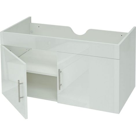 Mueble lavabo HHG-242, mueble lavabo mueble bajo mueble de baño, MVG alto brillo 90cm, blanco (1/5)