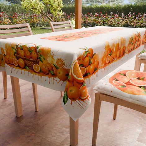 Nappe Anti-Taches Rectangulaire (140 x 300 cm) Couvre-Table de Cuisine, Motif Oranges, X14 Places, 100% fabriquée en Italie (1/5)